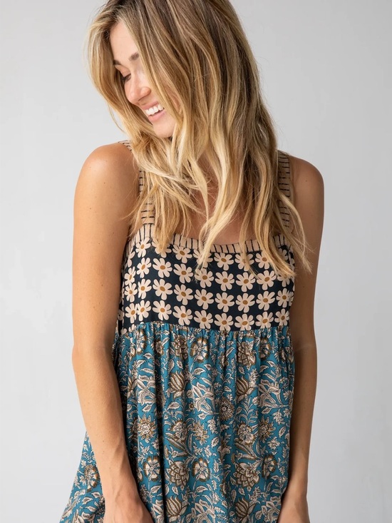 NATURAL LIFE Dresses & Skirts - NATURAL LIFE Teal and Beige Floral Maxi Dress